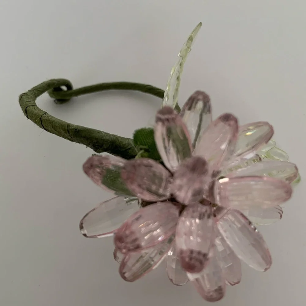 Wine Glass Charms Set of 6 Plastic Flower 3D Rings Pink Green Purple Orange
